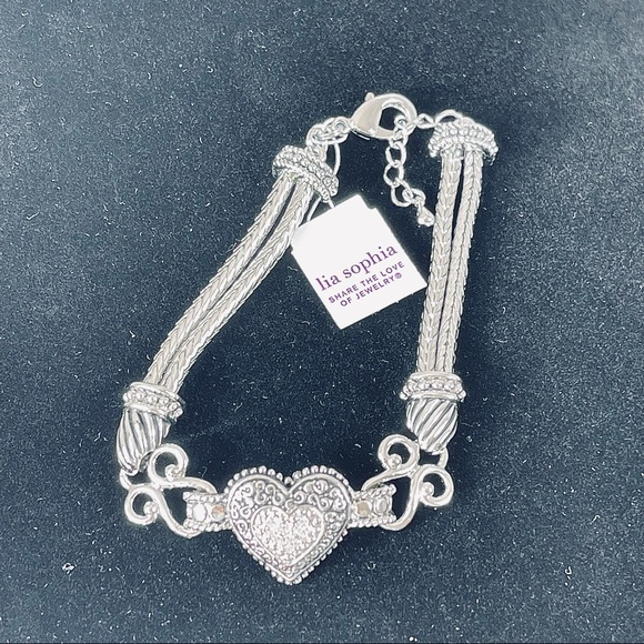 LIA SOPHIA Bracelet LOVE DUST silver chain heart 7.5-8.5 fashion jewelry NEW - Picture 4 of 6